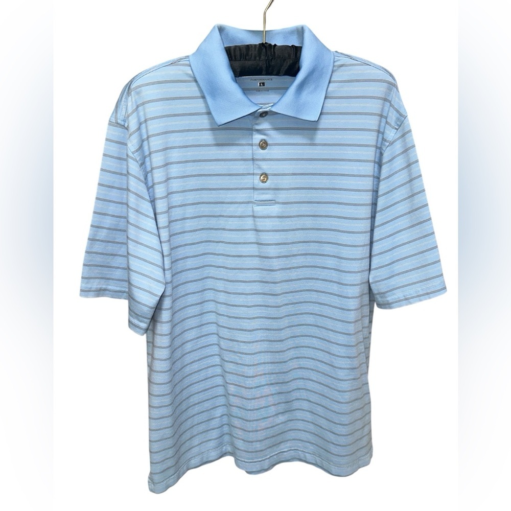 Pebble Beach Light Blue Striped‎ Polo Shirt